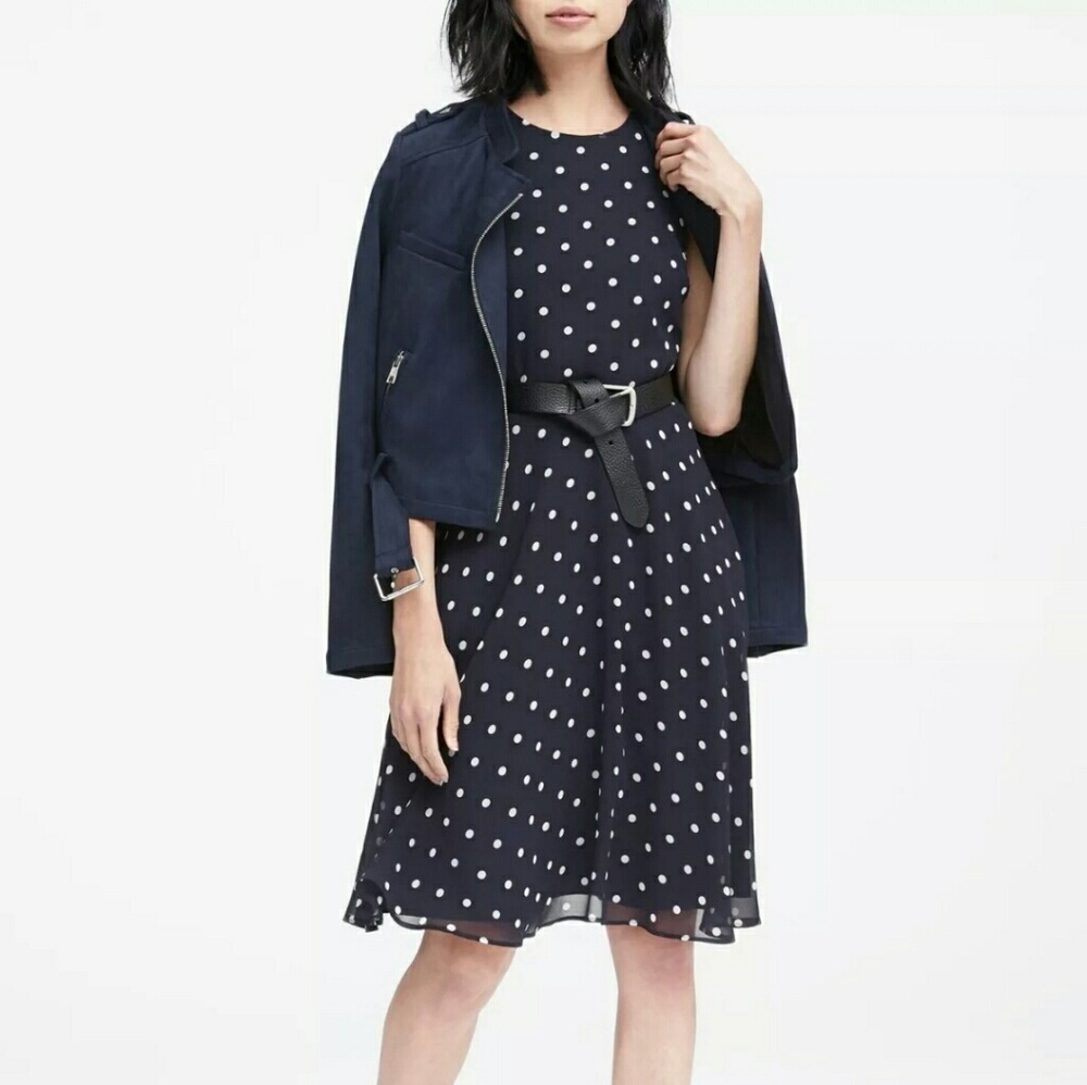 BANANA REPUBLIC Polka Dot Navy Flare Dress, Sz. 2